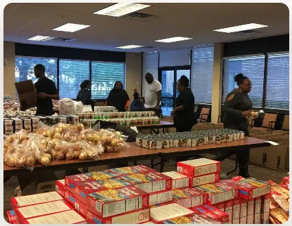 Food prepared for Thanksgiving distribution